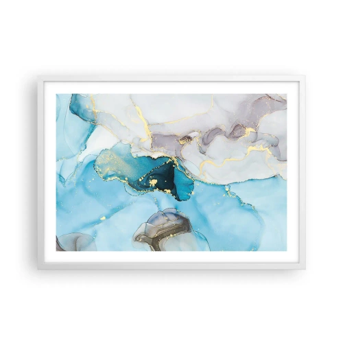 Affisch i vit ram - Studie över mötet mellan grå och turkos - 70x50 cm