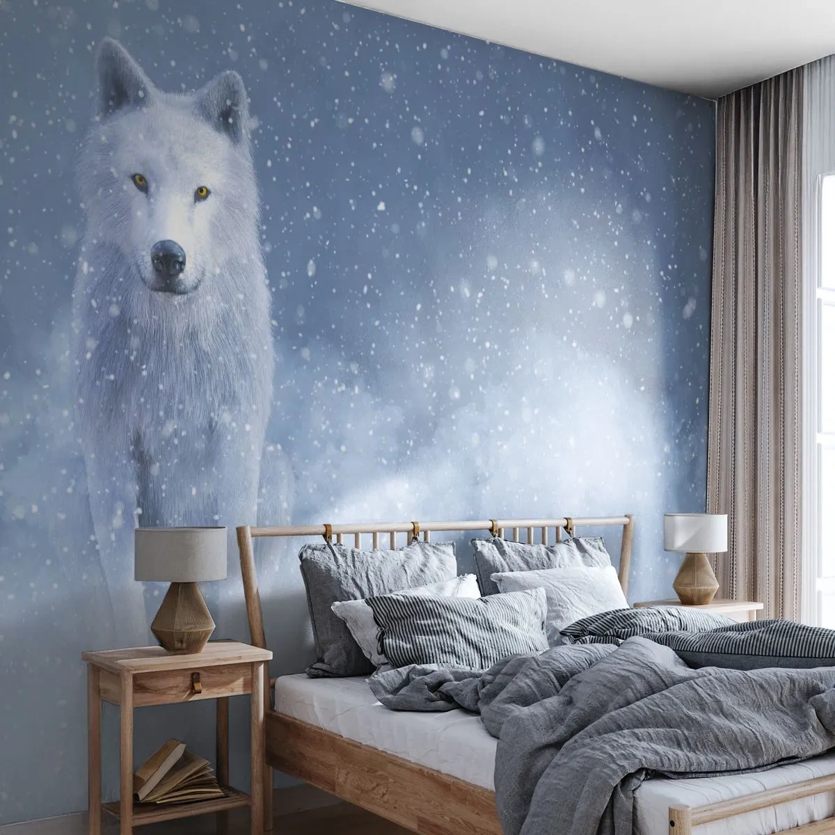 Självhäftande Fototapet Deluxe Sticker - I vinter anda - vit varg, Djur, Vinter - 250x175 cm