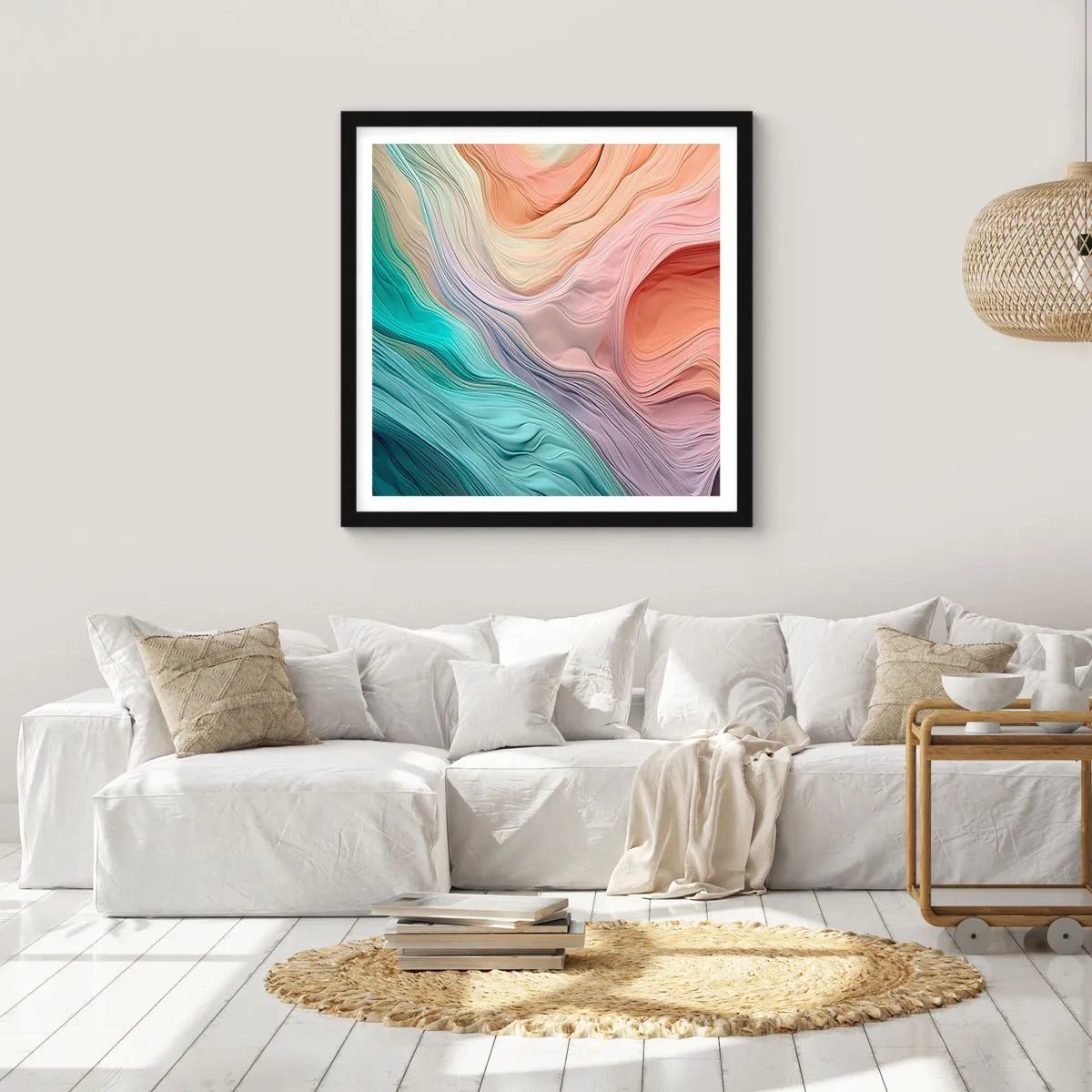 Affisch i svart ram - Regnbågsvåg - 50x50 cm