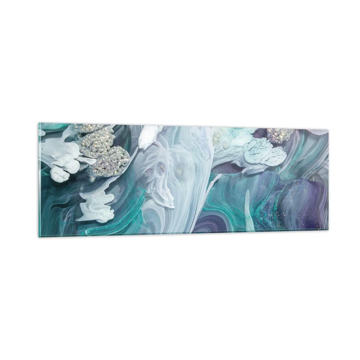 Glastavla - Bild på glas - Blåhetens strömmar - 90x30 cm