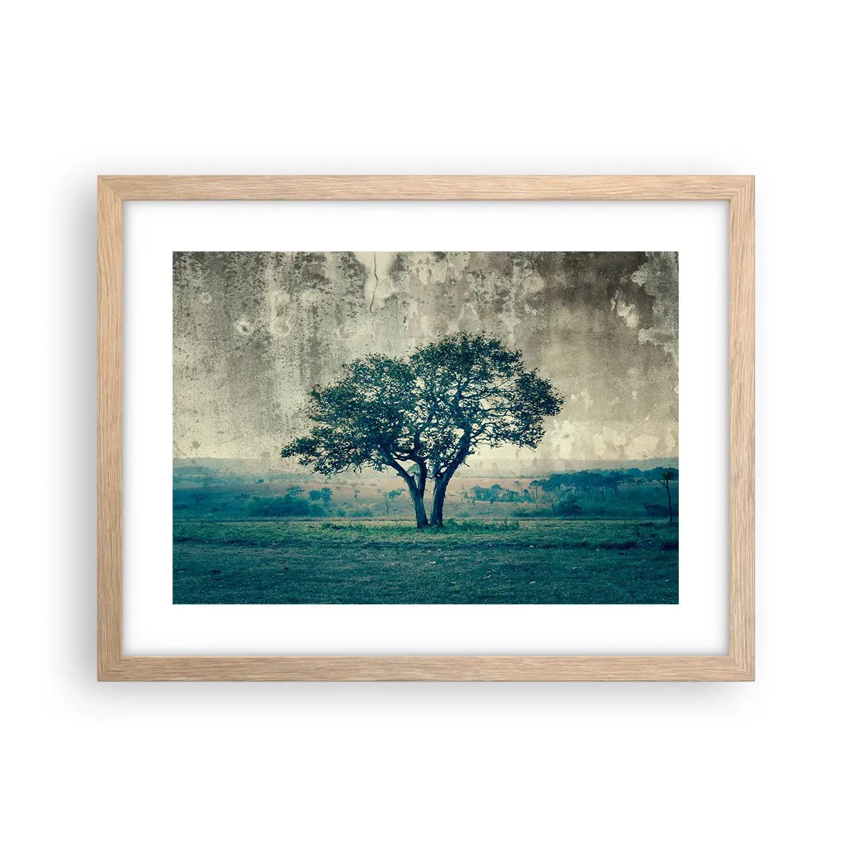 Affisch i ram av ljusek - Äppelträd på blå betesmark? - 40x30 cm