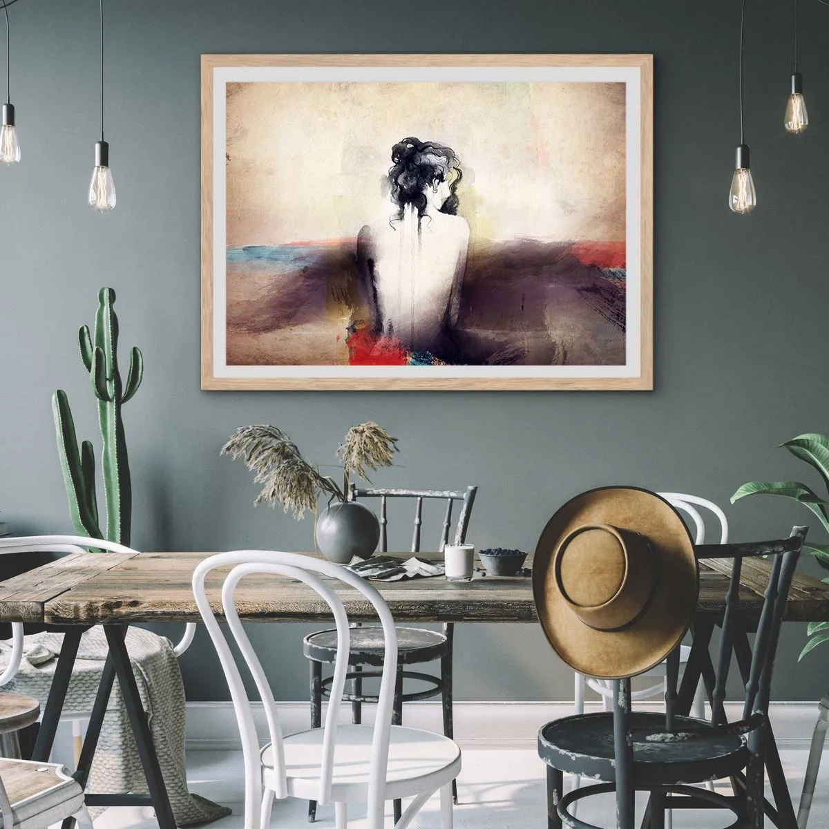 Affisch i ram av ljusek - Moderata linjer, ovala former - 70x50 cm