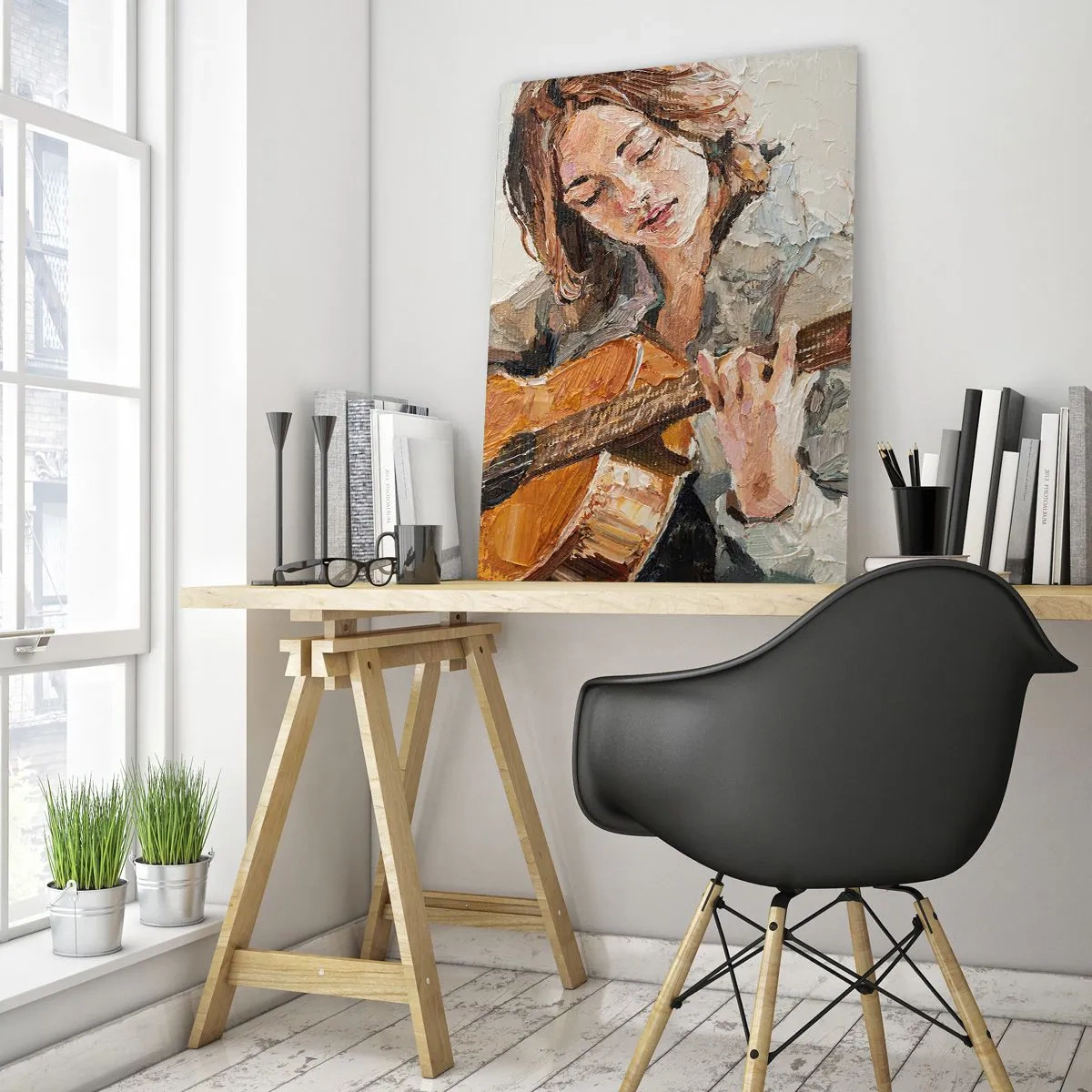 Glastavla - Bild på glas - Konsert för gitarr och en flickas hjärta - 80x120 cm
