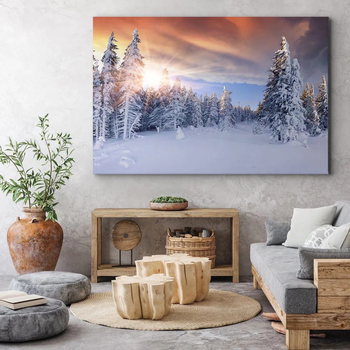 Canvastavla - Bild på duk - Naturens snöiga spel - 120x80 cm