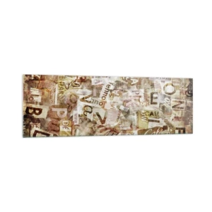Glastavla - Bild på glas - Snacket reduceras till enstaka bokstäver - 160x50 cm
