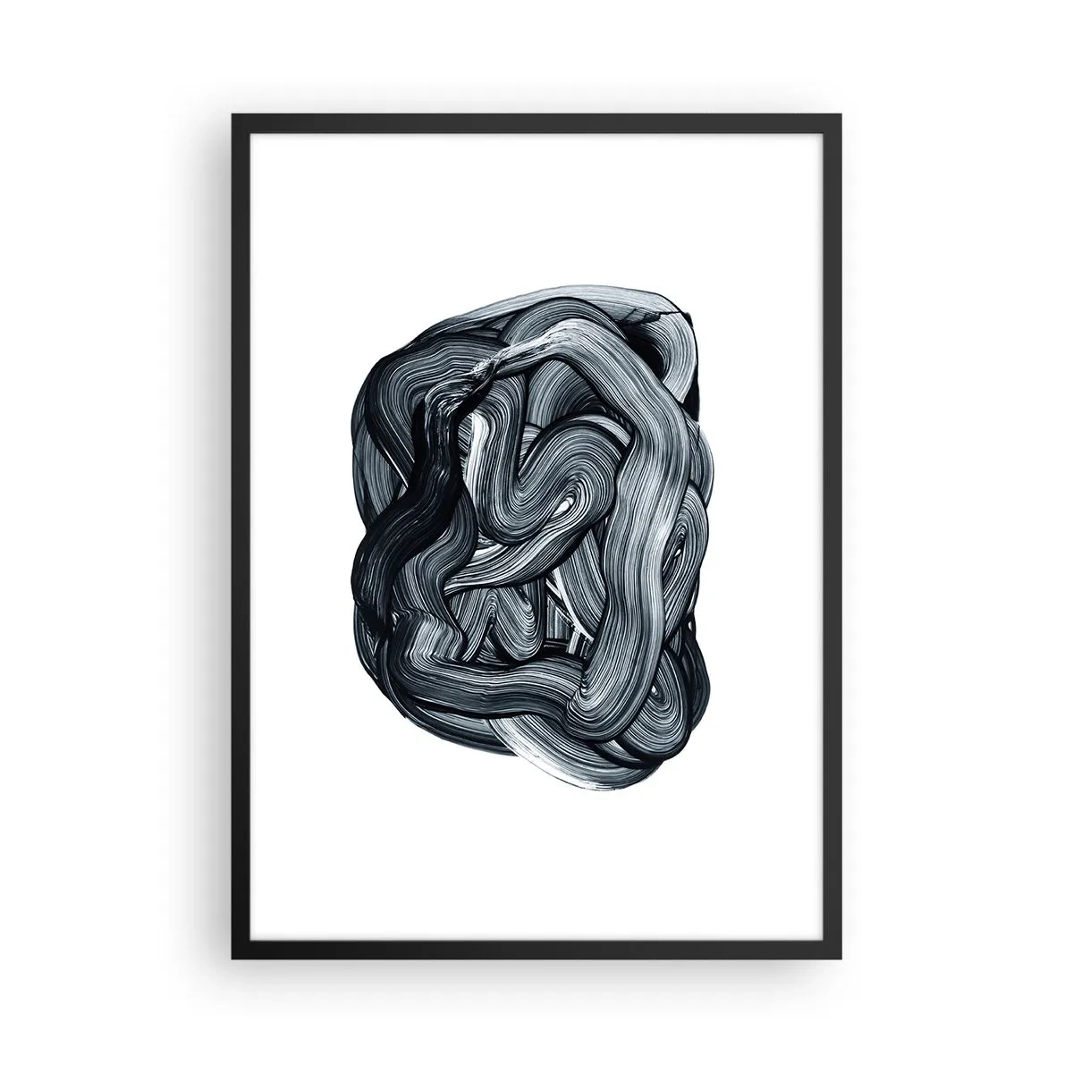 Affisch i svart ram - Abstrakt komposition av svartvita penseldrag - 50x70cm - Det är inte så enkelt - Modern väggdekoration för vardagsrum och sovrum ARTTOR