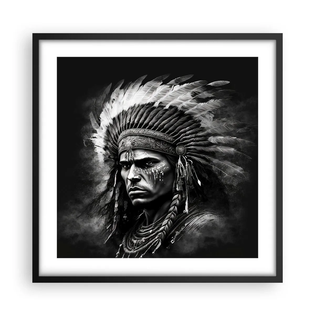 Affisch i svart ram - Hövding och krigare - 50x50 cm