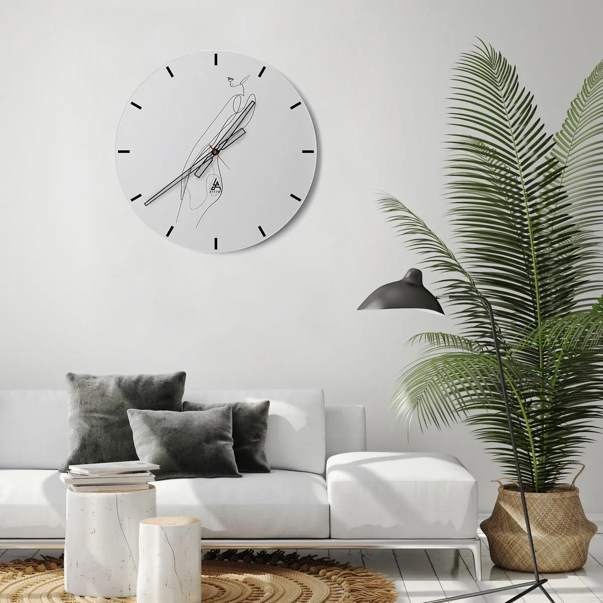 Väggklocka - Klocka på glas - Minimalistisk linje av en kvinnlig silhuett på en vit bakgrund - 30x30cm - Bara en utfästelse - Modern väggdekoration för vardagsrum, kök och sovrum ARTTOR