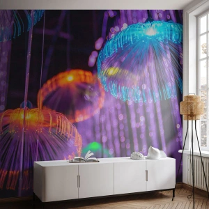 Fototapet Standard Eco - Färgglada optiska fibrer i ett ljusarrangemang som liknar maneter - 100x70cm - Lysande fontän - Modern väggdekoration för vardagsrum och sovrum ARTTOR