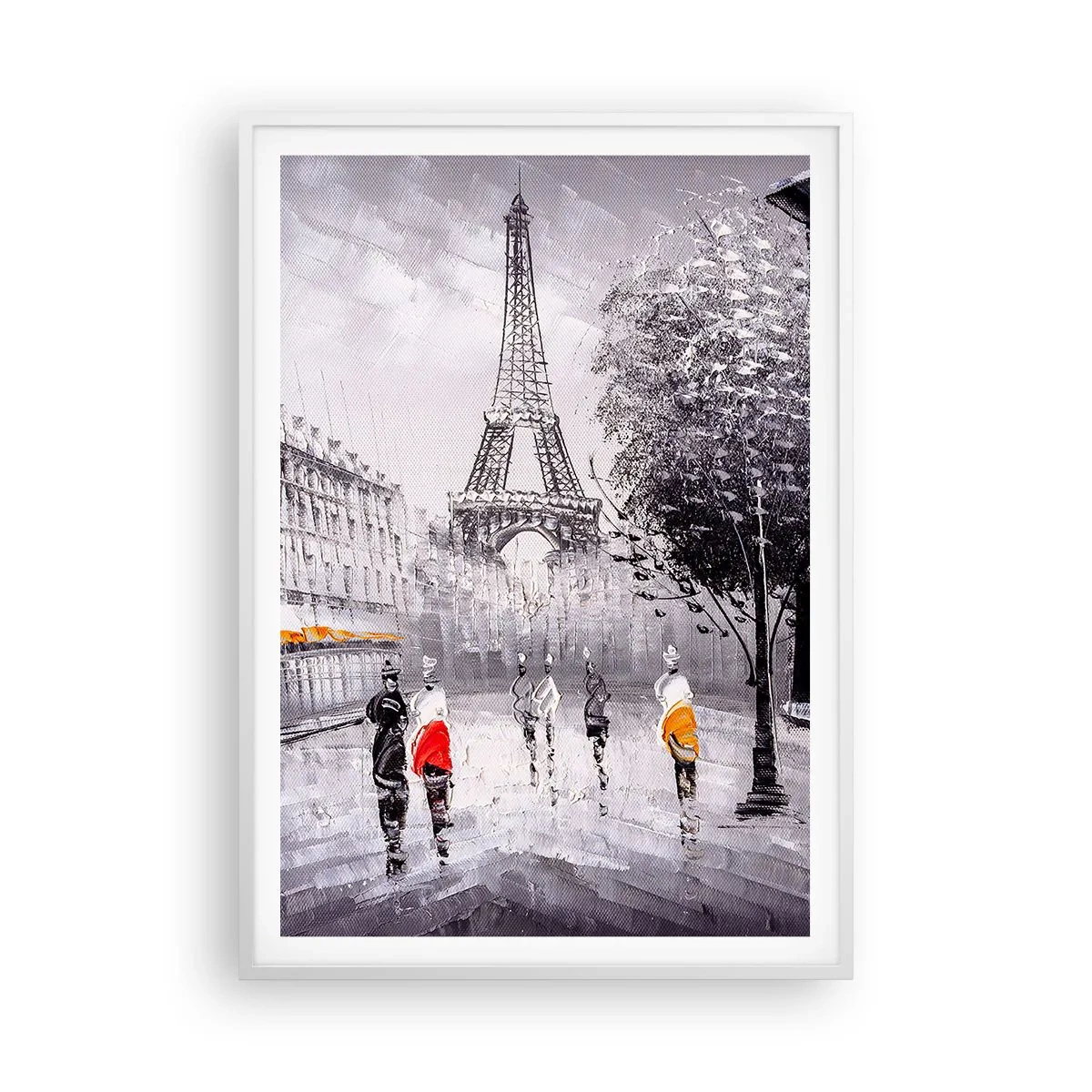 Affisch i vit ram - Promenad i Paris - 70x100 cm