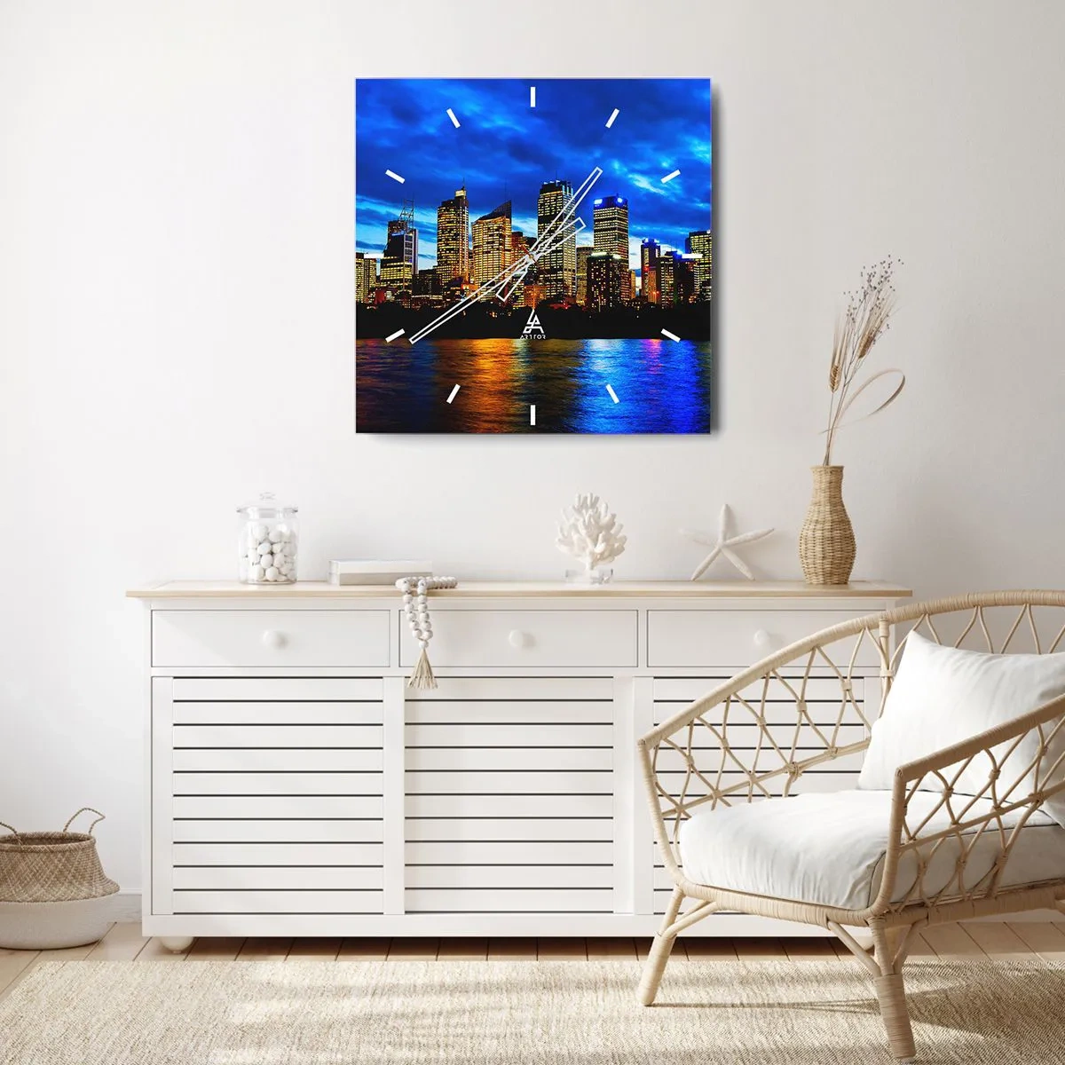 Väggklocka - Klocka på glas - Ljusens och färgernas natt - 40x40 cm