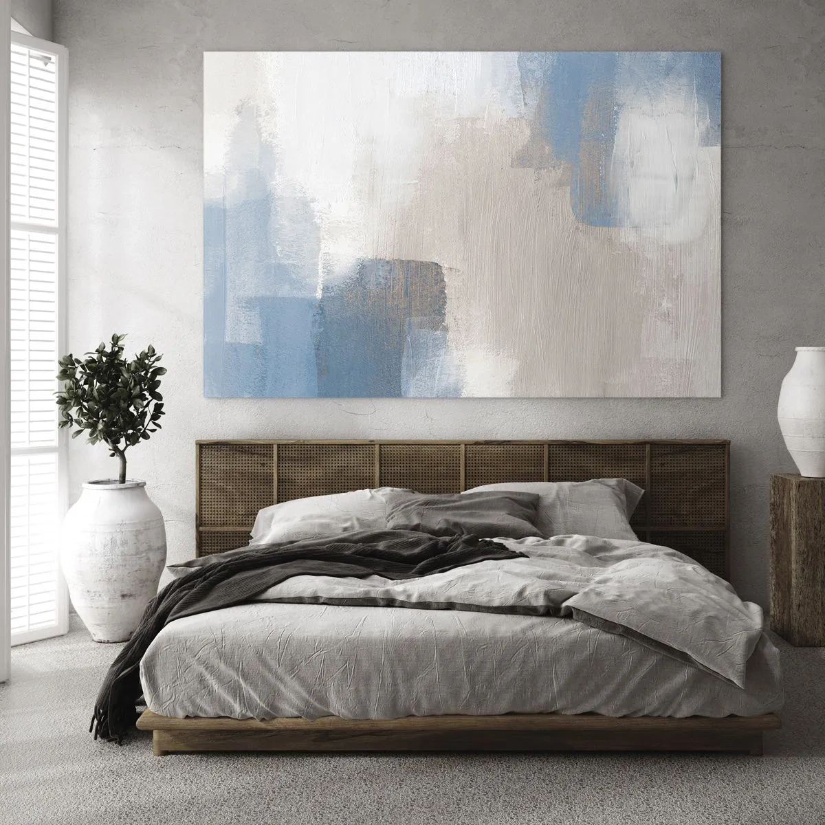 Glastavla - Bild på glas - Rosa abstraktion bakom en blå slöja - 120x80 cm