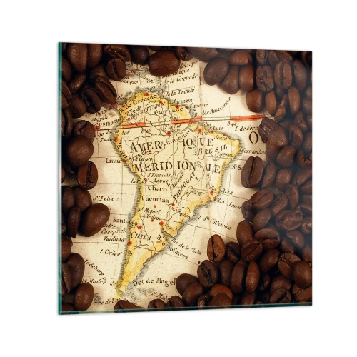 Glastavla - Bild på glas - Varifrån kommer det bästa kaffet? - 70x70 cm