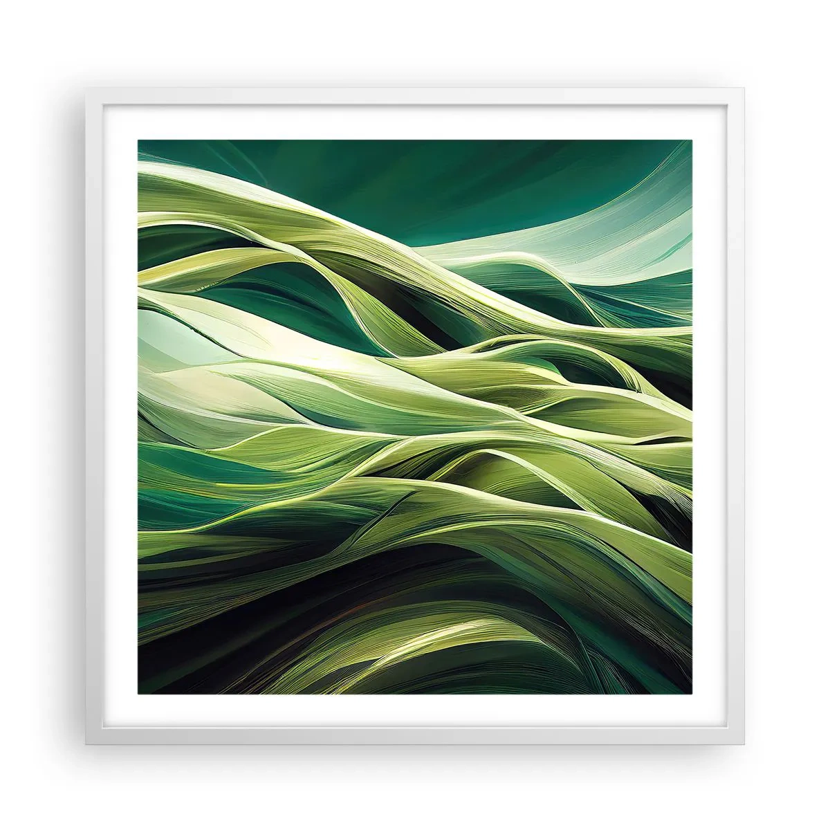 Affisch i vit ram - Ett abstrakt spel med grönt - 60x60 cm