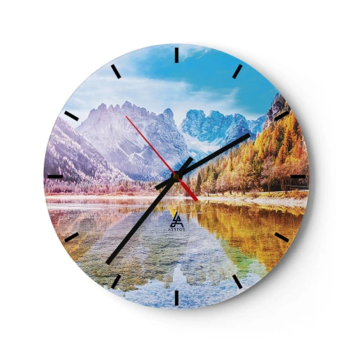 Väggklocka - Klocka på glas - Det är redan höst i fjällen - 40x40 cm