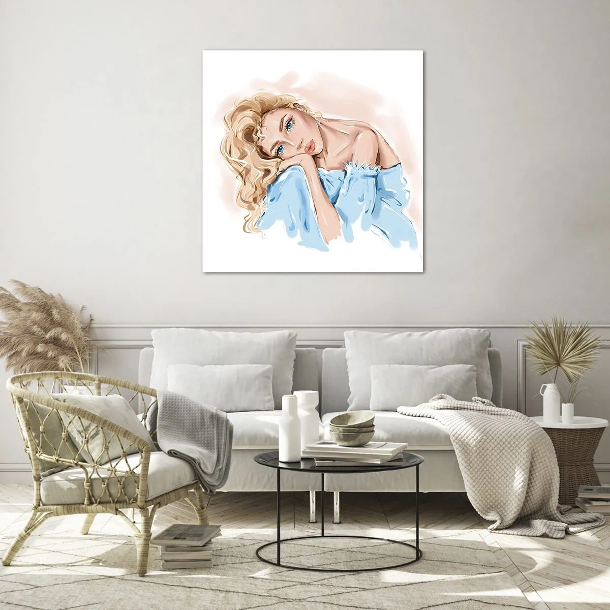 Glastavla - Bild på glas - Drömmande i blått - 40x40 cm