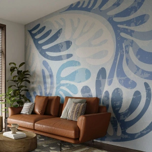 Fototapet på mått Standard Eco - Blåa ormbunkar - Minimalism, Pastell, Boho