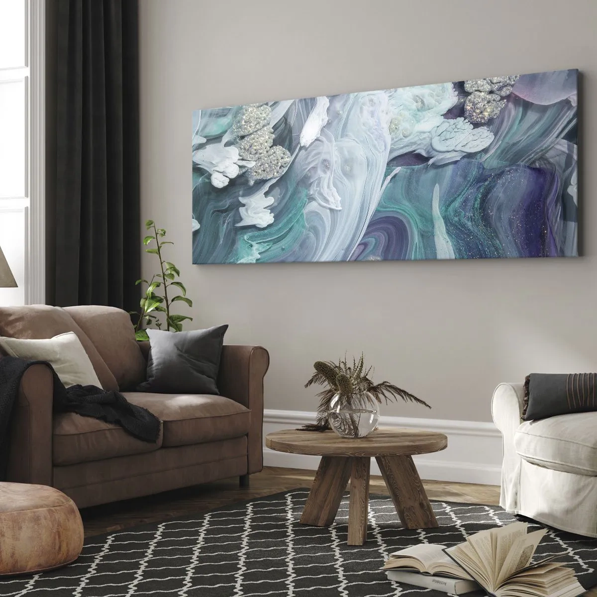 Canvastavla - Bild på duk - Blåhetens strömmar - 140x50 cm