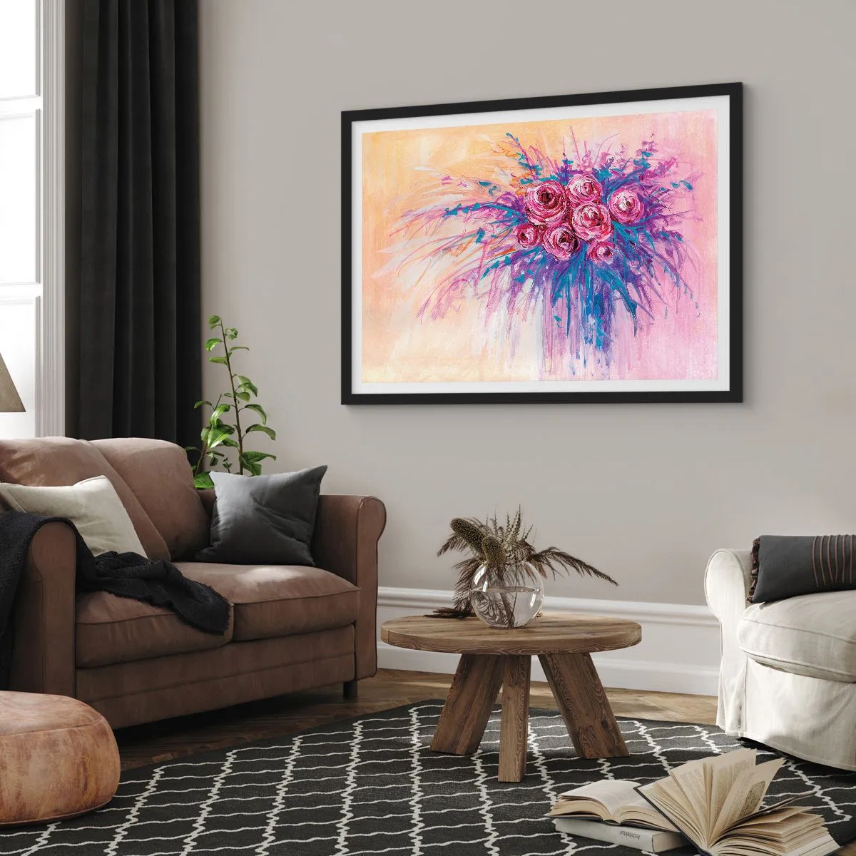 Affisch i svart ram - Rosfontän - 70x50 cm