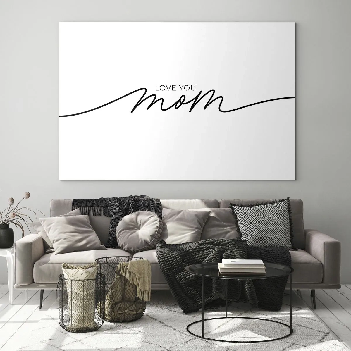 Glastavla - Bild på glas - Minimalistisk "Älskar dig mamma"-inskription i svart på vit bakgrund - 70x50cm - Jag är mycket rörd - Modern väggdekoration för vardagsrum och sovrum ARTTOR