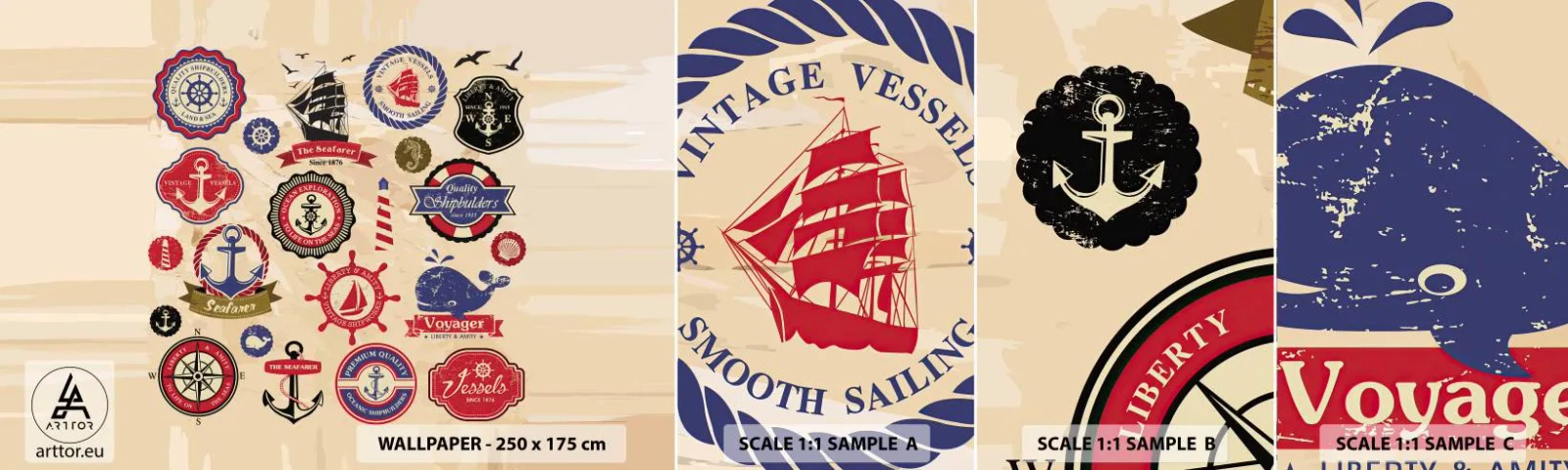 Fototapet Prov Standard Eco - Seglarbroderskap - Nautisk, Ankare, Kompass - 100x30 cm