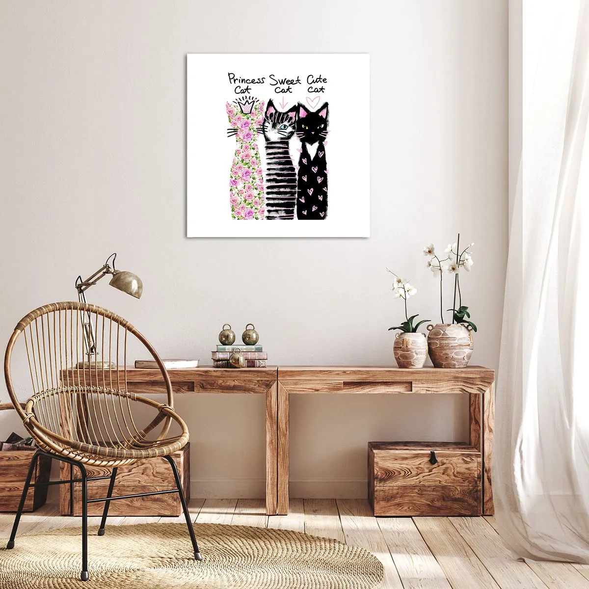 Canvastavla - Bild på duk - Det var en gång tre katter - 40x40 cm