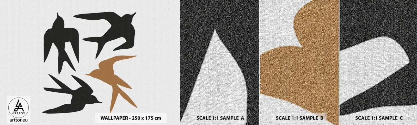 Provbit av fototapet Premium Canvas - Svalornas lek - Boho, Fåglar, Minimalism - 100x30 cm
