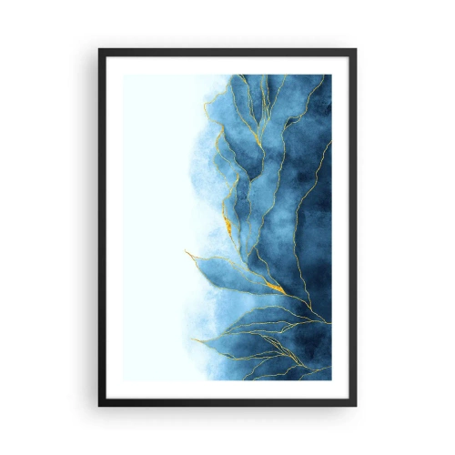 Affisch i svart ram - En abstrakt komposition i blå nyanser med gyllene linjer. - 50x70cm - Blått i guld - Modern väggdekoration för vardagsrum och sovrum ARTTOR