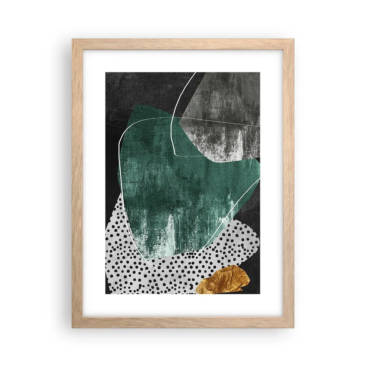 Affisch i ram av ljusek - Färgstark abstraktion med en guldflinga - 30x40 cm