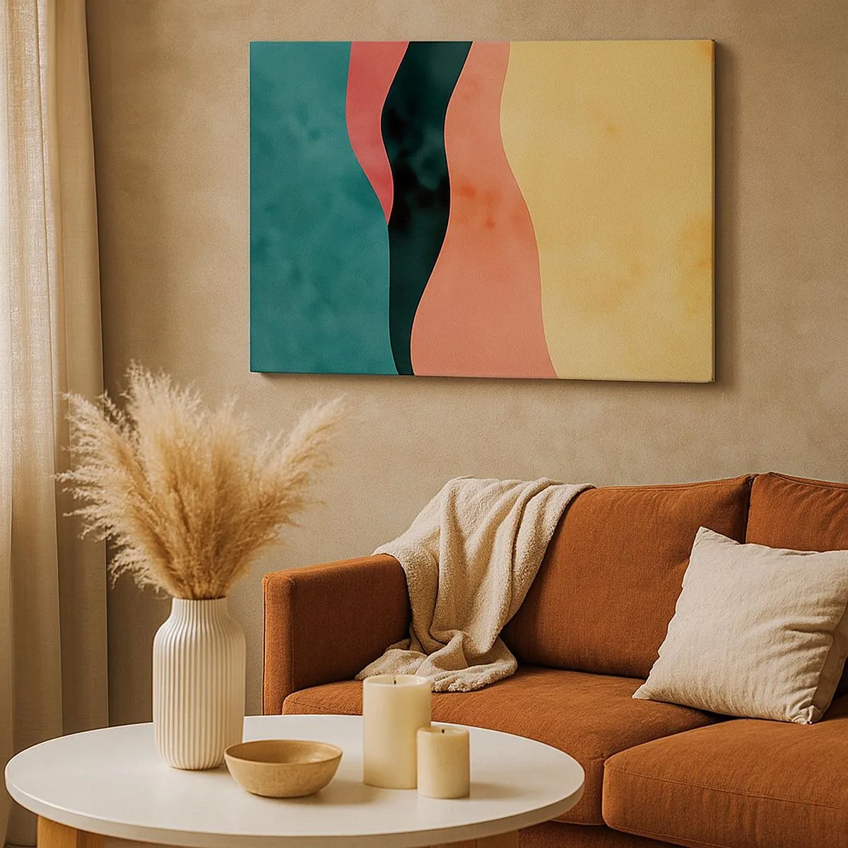 Canvastavla - Bild på duk - Abstrakta vågor i pastellfärger - 70x50cm - Enig oenighet - Modern väggdekoration för vardagsrum och sovrum ARTTOR