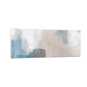 Glastavla - Bild på glas - Rosa abstraktion bakom en blå slöja - 140x50 cm