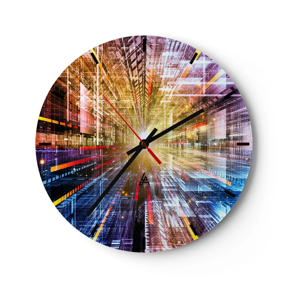 Väggklocka - Klocka på glas - En abstrakt vision av staden med ljuseffekter och färger - 30x30cm - Ljuskorridor - Modern väggdekoration för vardagsrum, kök och sovrum ARTTOR