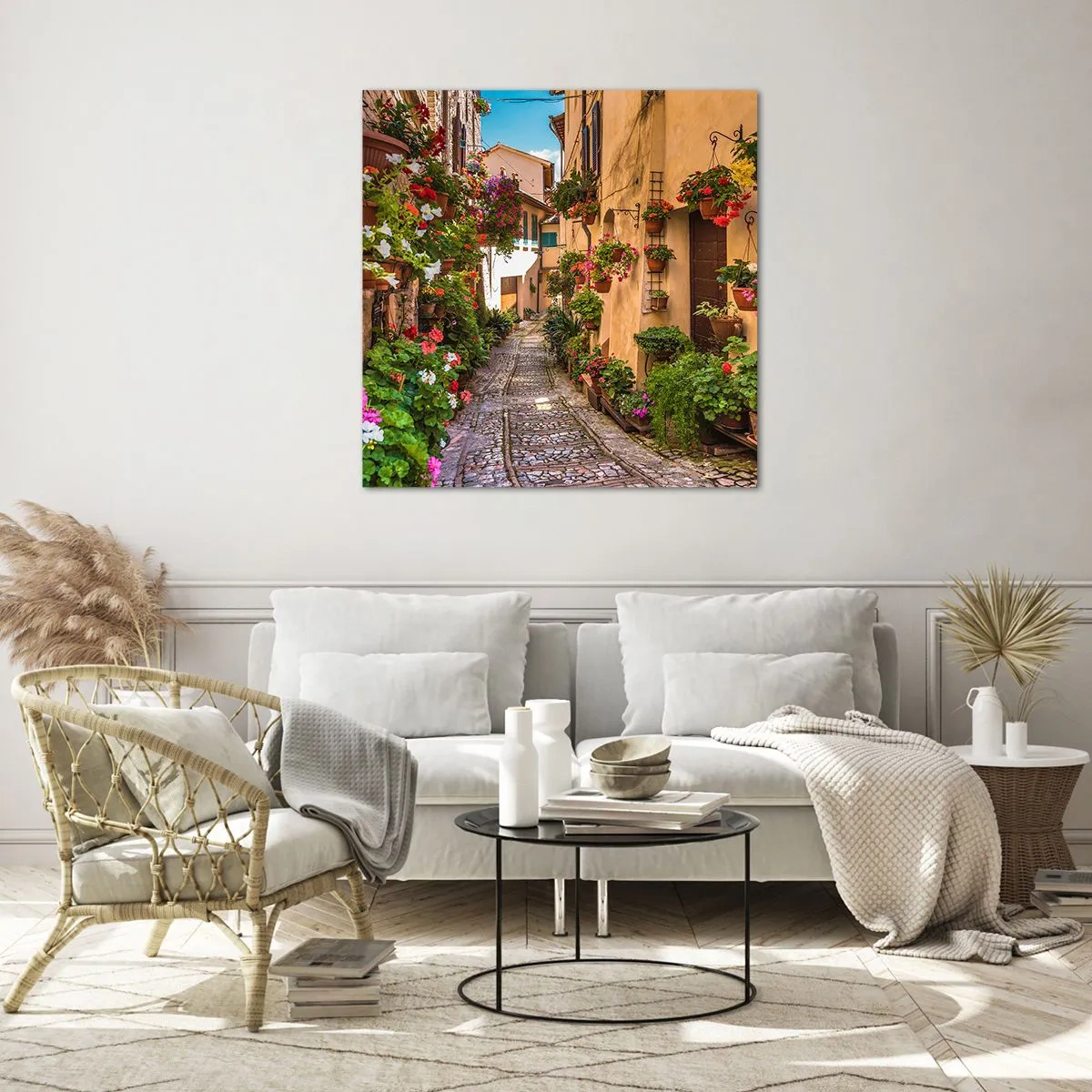 Glastavla - Bild på glas - Italiensk gränd - 70x70 cm