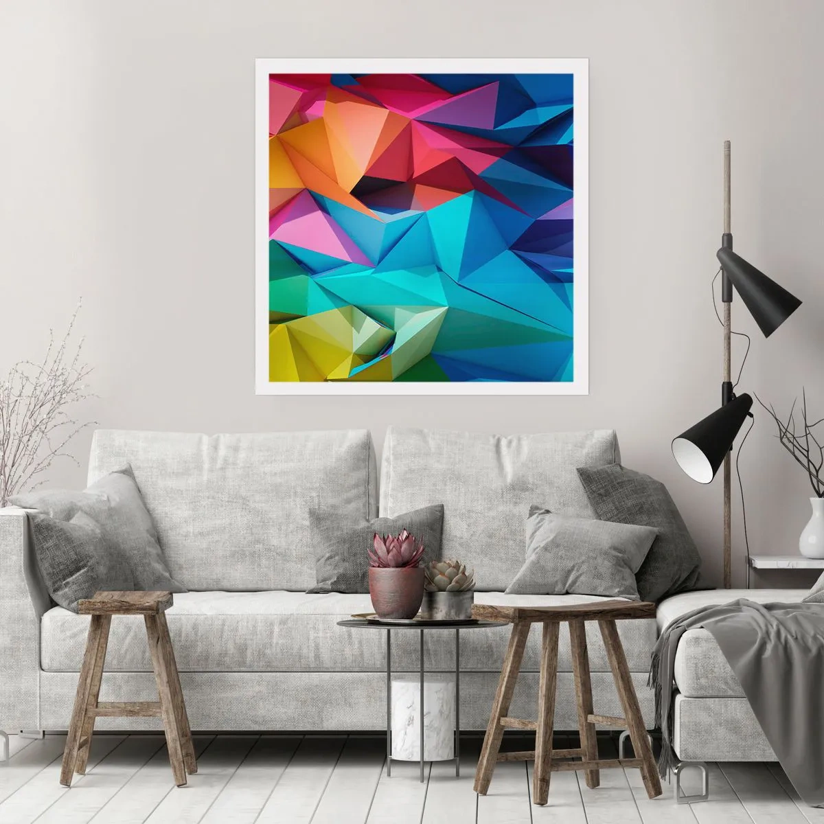 Affisch - Regnbågsorigami - 50x50 cm