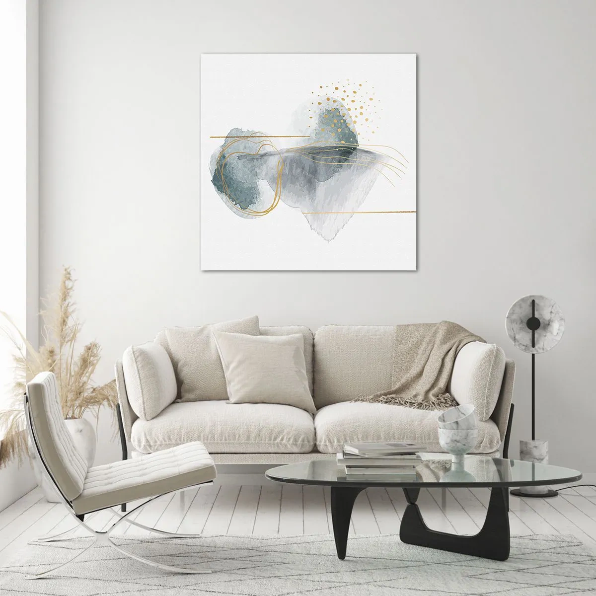 Glastavla - Bild på glas - Om gråhetens och guldets förhållanden - 70x70 cm