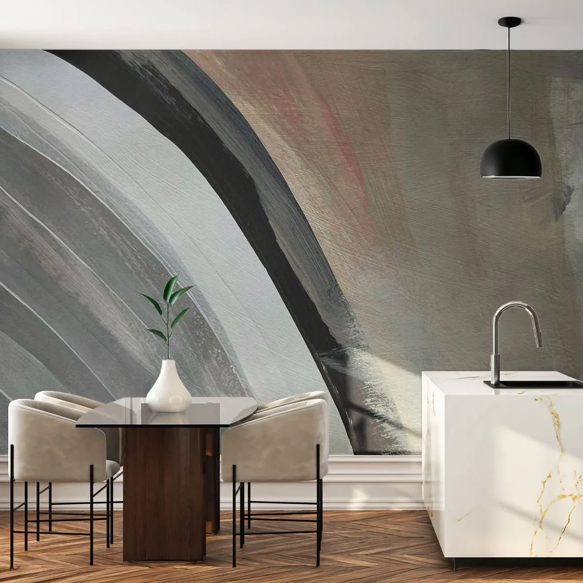 Fototapet Premium Canvas - Komposition: en båge av svart och grått - Abstraktion, Bit, Modern konst - 200x140 cm