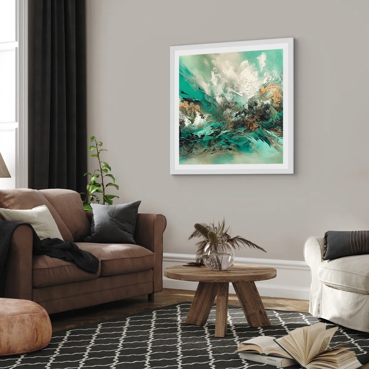 Affisch i vit ram - Smaragdsvart bränna - 40x40 cm