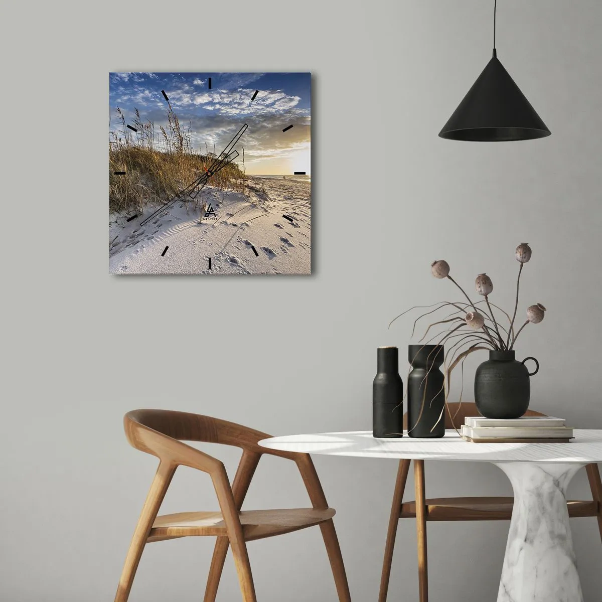 Väggklocka - Klocka på glas - Inbjudan till promenad - 40x40 cm