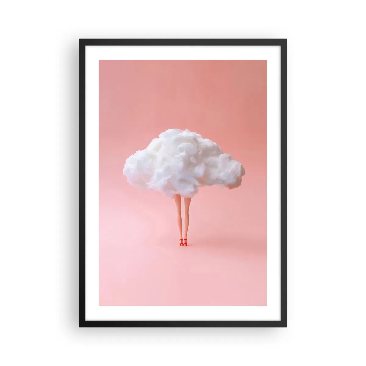 Affisch i svart ram - Ett fint moln med ben på en rosa bakgrund - 50x70cm - Söt utfästelse - Modern väggdekoration för vardagsrum och sovrum ARTTOR