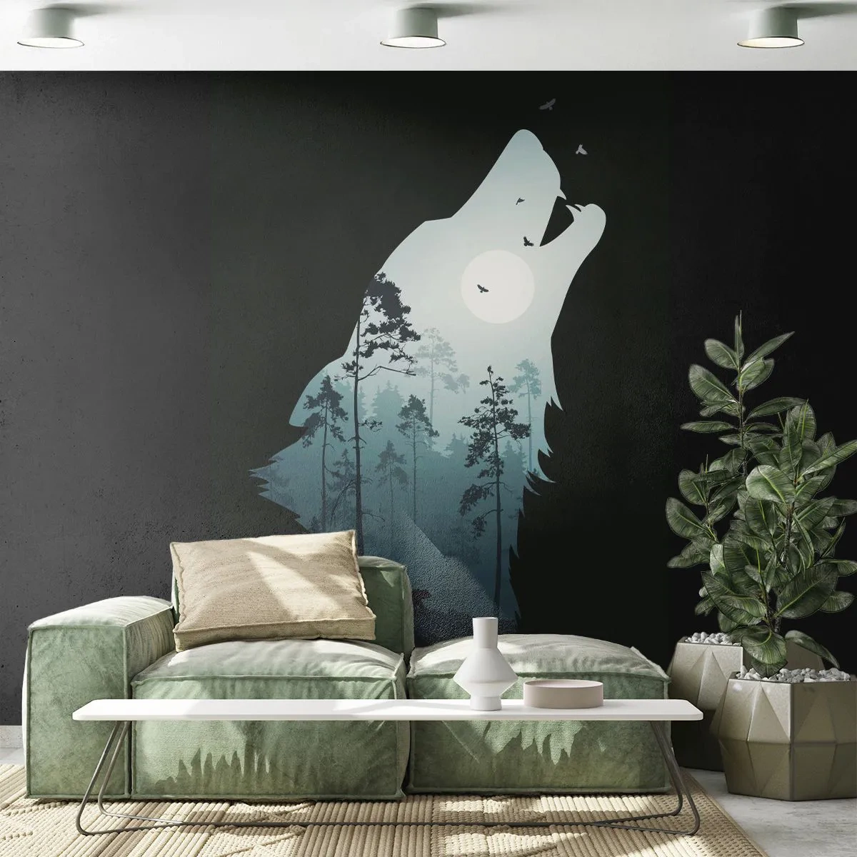 Självhäftande Fototapet Deluxe Sticker - Skogsnattens röst - Abstraktion, Björn, Grotta - 250x175 cm