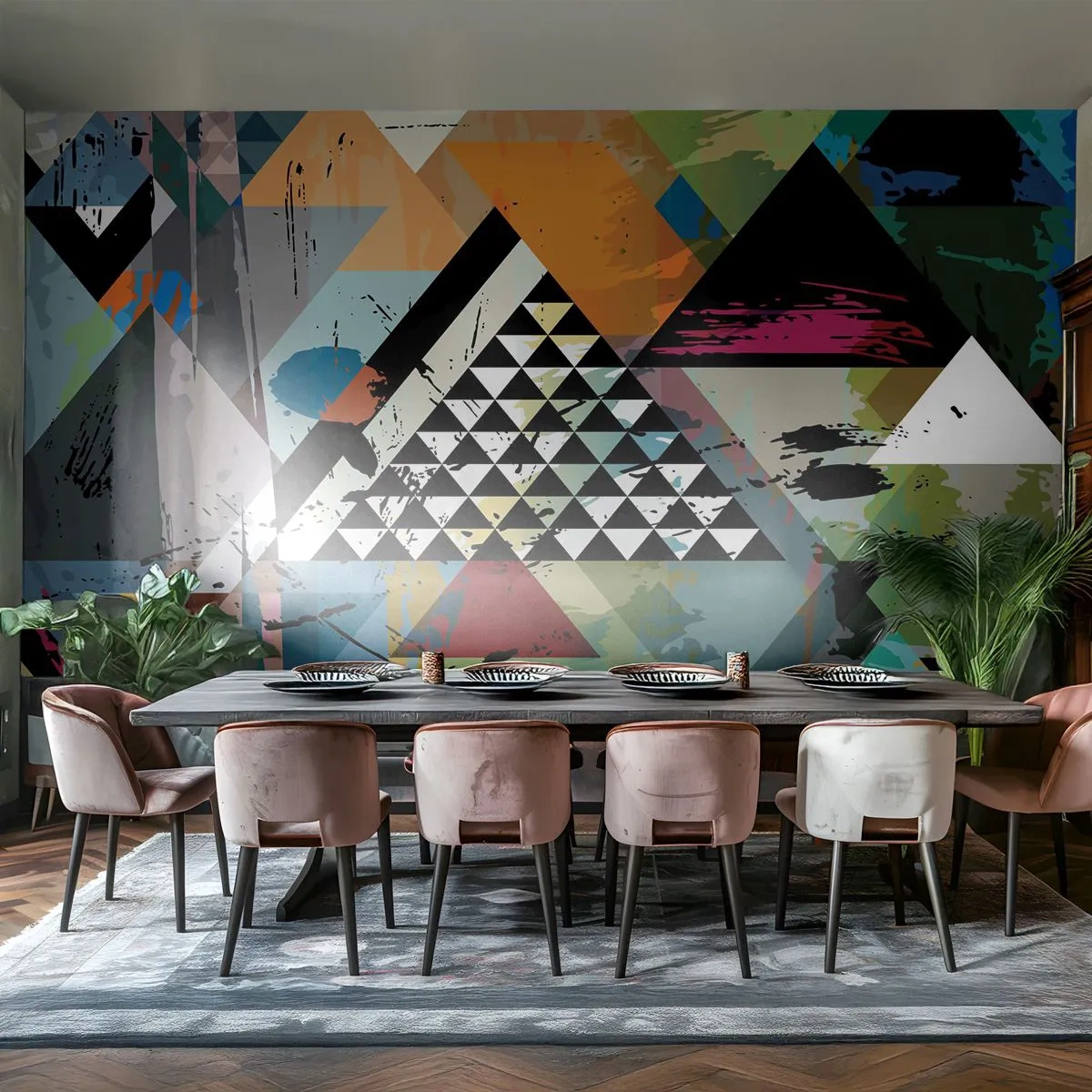 Fototapet Standard Eco - Abstrakt geometrisk komposition med trianglar - 100x70cm - Det är så enkelt - Modern väggdekoration för vardagsrum och sovrum ARTTOR