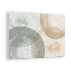 Glastavla - Bild på glas - Pastellfärgade cirklar och linjer i en subtil komposition - 70x50cm - Världars samspel - Modern väggdekoration för vardagsrum och sovrum ARTTOR