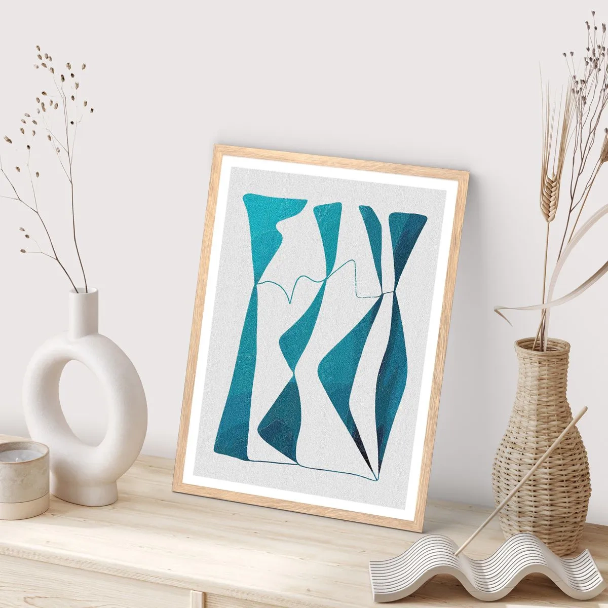 Affisch i ram av ljusek - Abstraktion: en turkos förening - 70x100 cm