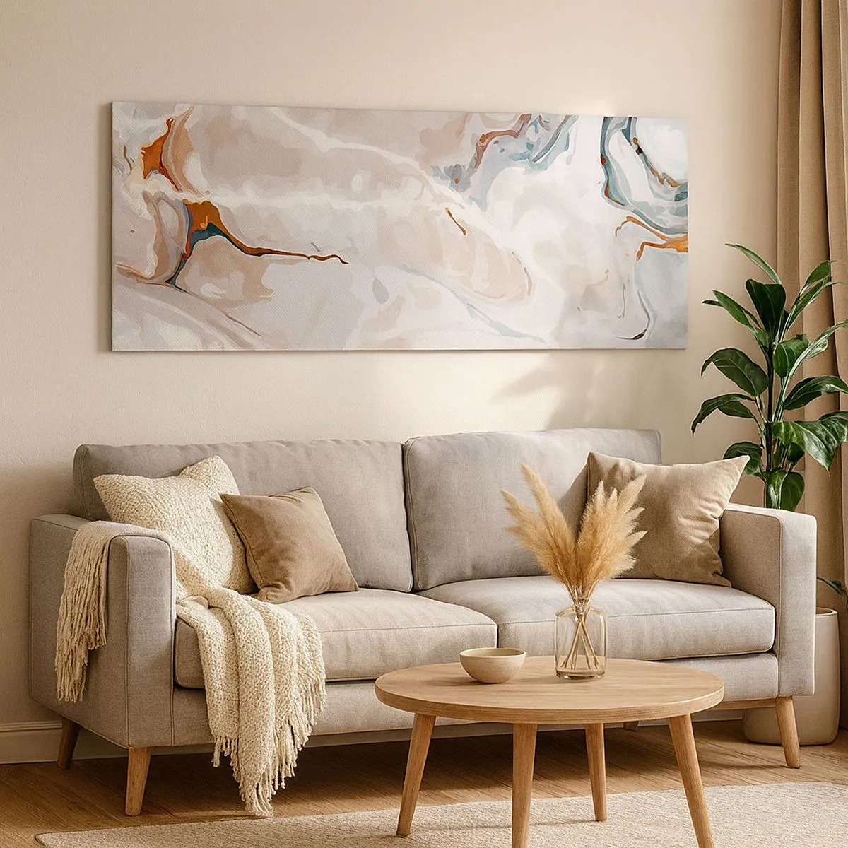 Canvastavla - Bild på duk - Blåa meanderlopp under vithet - 100x40 cm