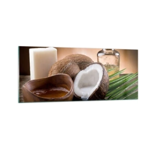 Glastavla - Bild på glas - Hälsa från tropiska öar - 100x40 cm