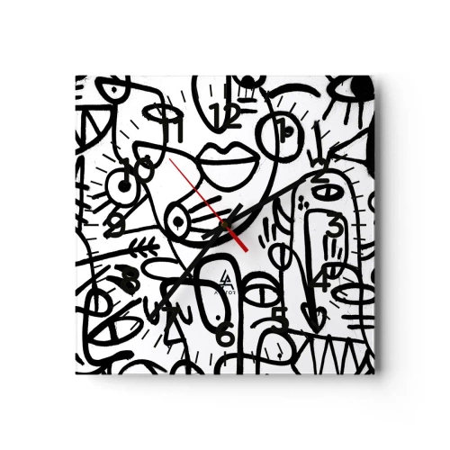 Väggklocka - Klocka på glas - Ansikten och hägringar - 40x40 cm