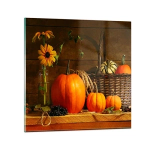 Glastavla - Bild på glas - Rustik komposition - höstens gåvor - 70x70 cm