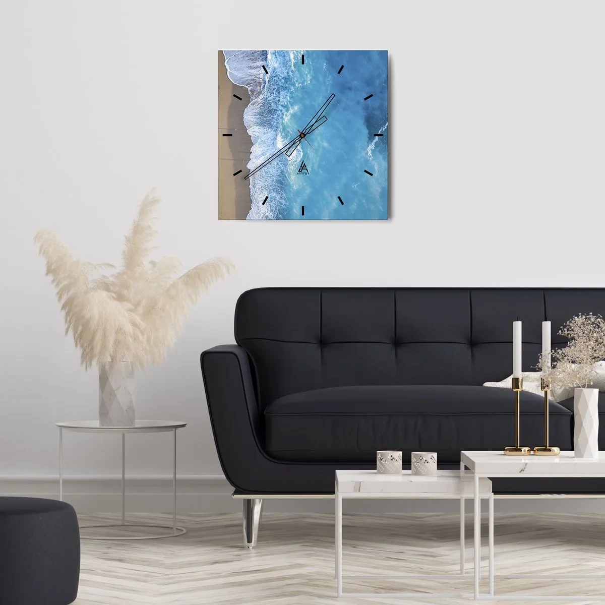 Väggklocka - Klocka på glas - Blå styrka - 40x40 cm