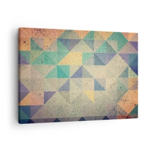 Canvastavla - Bild på duk - En färgglad komposition av geometriska trianglar i pastellnyanser. - 70x50cm - Trianglarnas republik - Modern väggdekoration för vardagsrum och sovrum ARTTOR