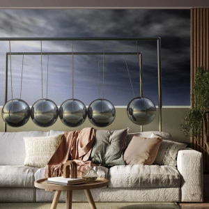 Fototapet Standard Eco - Newtons bollar i en futuristisk miljö - 100x70cm - Ljusets energi - Modern väggdekoration för vardagsrum och sovrum ARTTOR